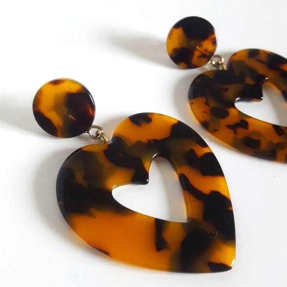 J. Crew Tortoise Heart Drop Earrings ๐ Acrylic ๐ Jumbo Hearts - Picture 5 of 7